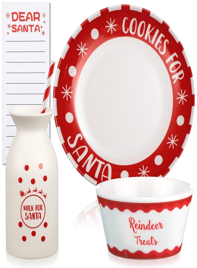 Nitial 4 Pcs Christmas Cookies for Santa Gift Set Santa Cookie Plate Santa Milk Jar Reindeer Treat Bowl Dear Santa Notepad Sticky Note Christmas Dinnerware Set for Xmas Party (Santa) - Image 1